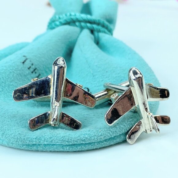 Tiffany & Co Airplane Pilot Plane Jet Cufflinks sterling silver 925 10g JR352 - Picture 1 of 8